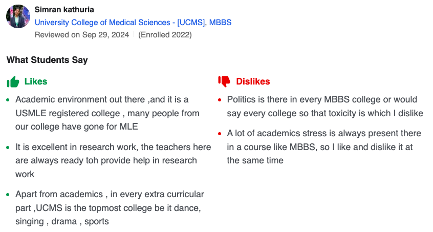 UCMS Delhi Student Review