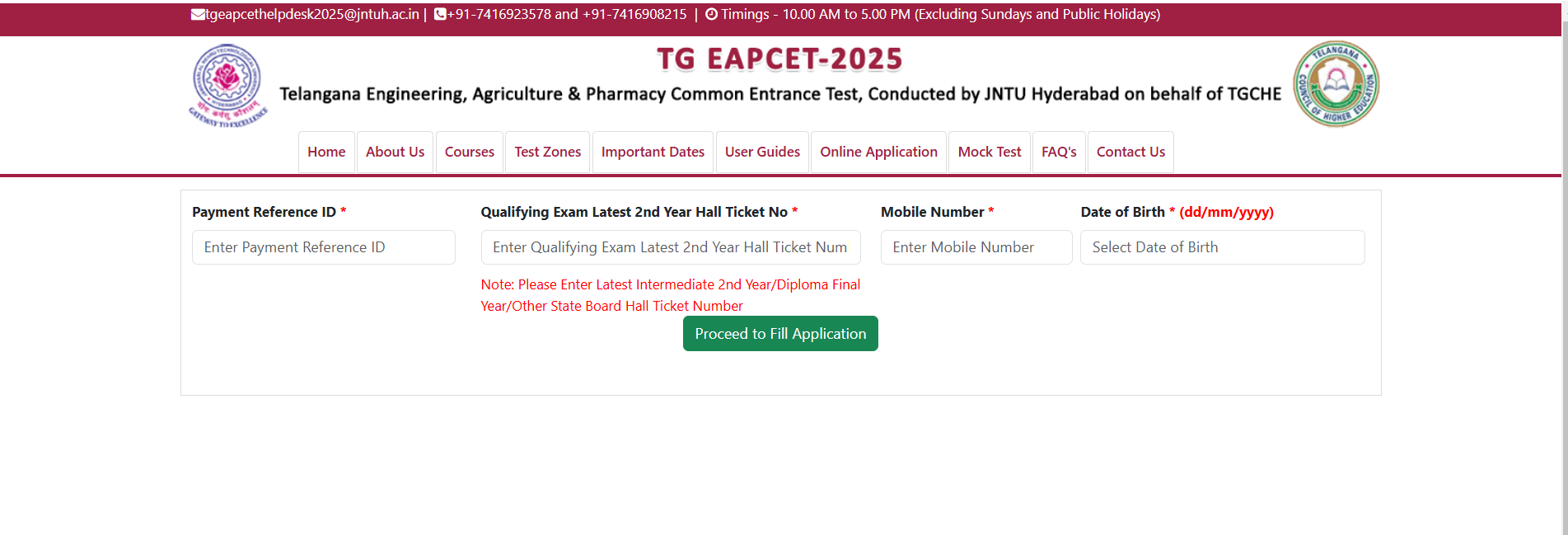 TG EAPCET 2025 Application Form
