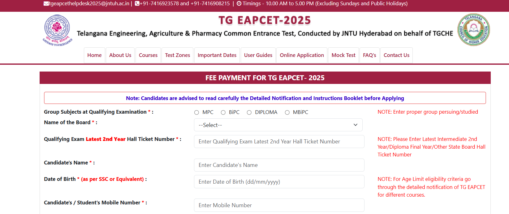 TG EAPCET 2025 Registration Fees