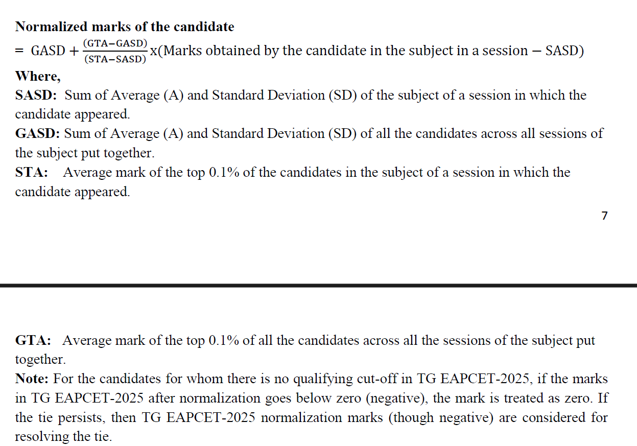 TG EAPCET 2025 Normalization Formula
