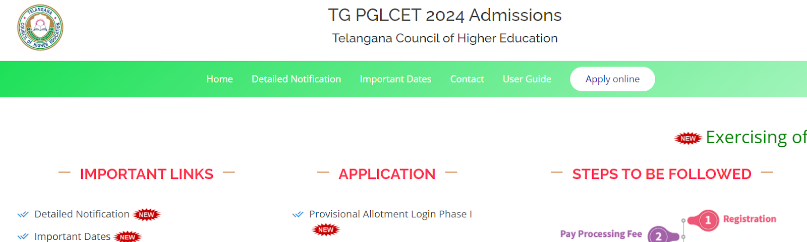 TS PGLCET Round 1 Seat Allotment Result