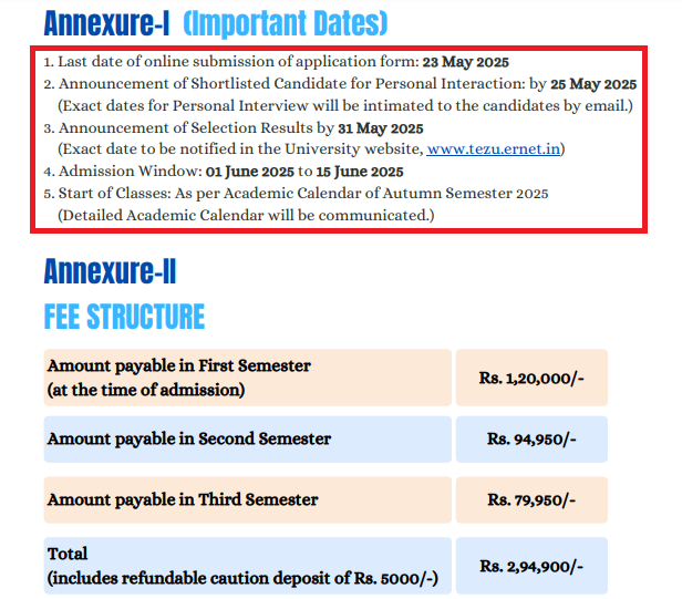 Tezpur University MBA Executive Admission 2025-26