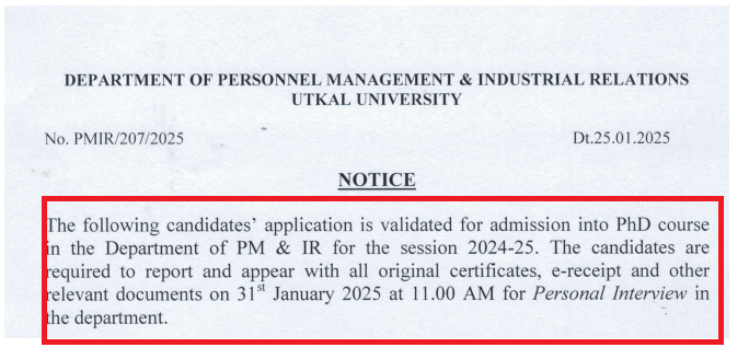Utkal University PhD Selection List Out for Viva Voce