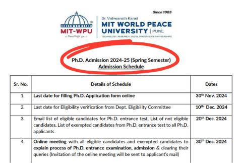 MIT-WPU Ph.D. Admission 2024