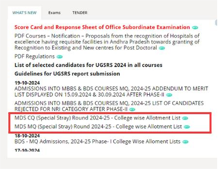 AP NEET MDS Counselling 2024 Special Stray Vacancy Round