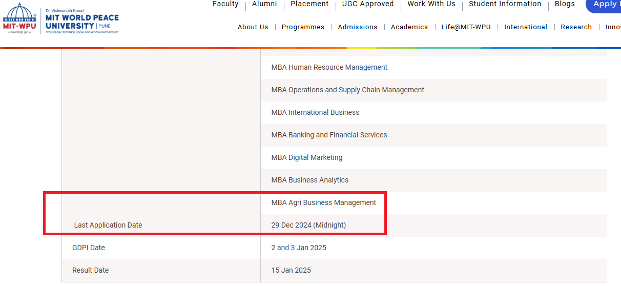 MIT WPU MBA 2025 Admissions Open; Apply Before December 29