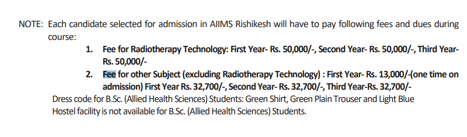 AIIMS Rishikesh B.Sc Courses Fee Structure 2024-