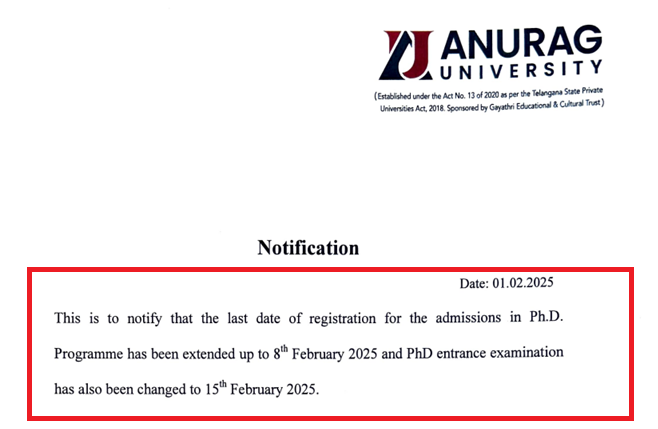 Anurag University PhD Admission 2025