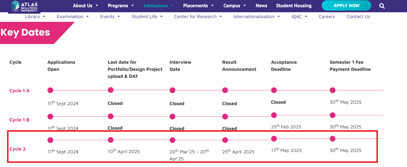 ATLAS SkillTech University BDes admission 2025