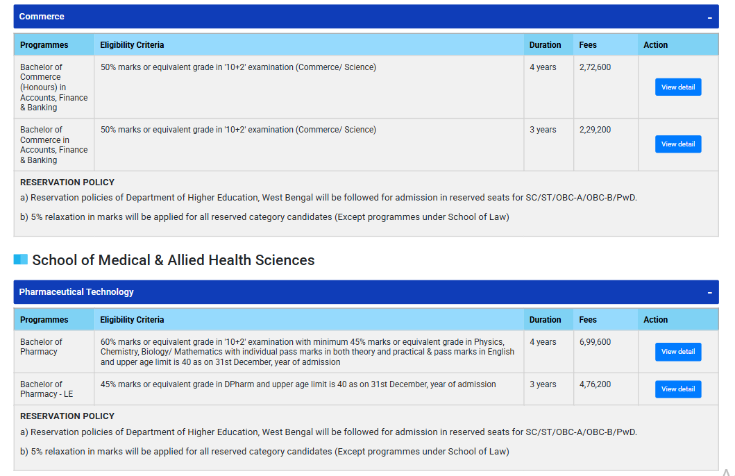 Fee Structure 2025 (As per website)-