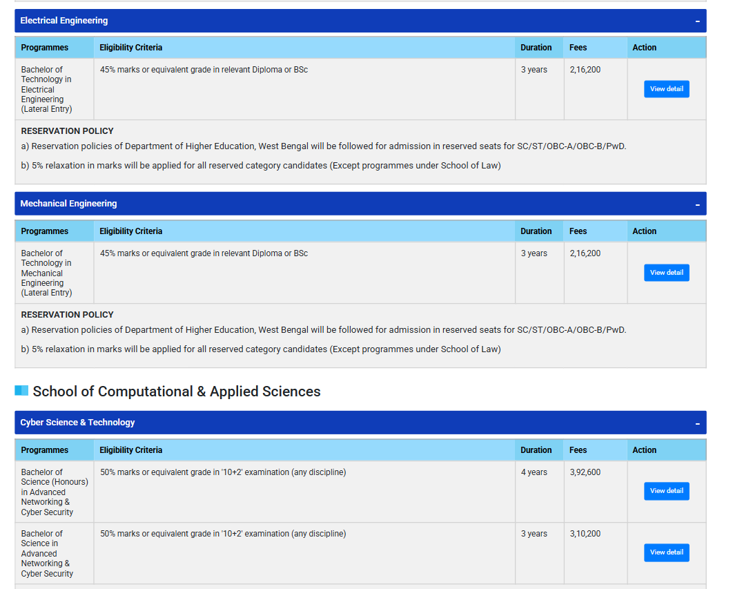 Fee Structure 2025 (As per website)-