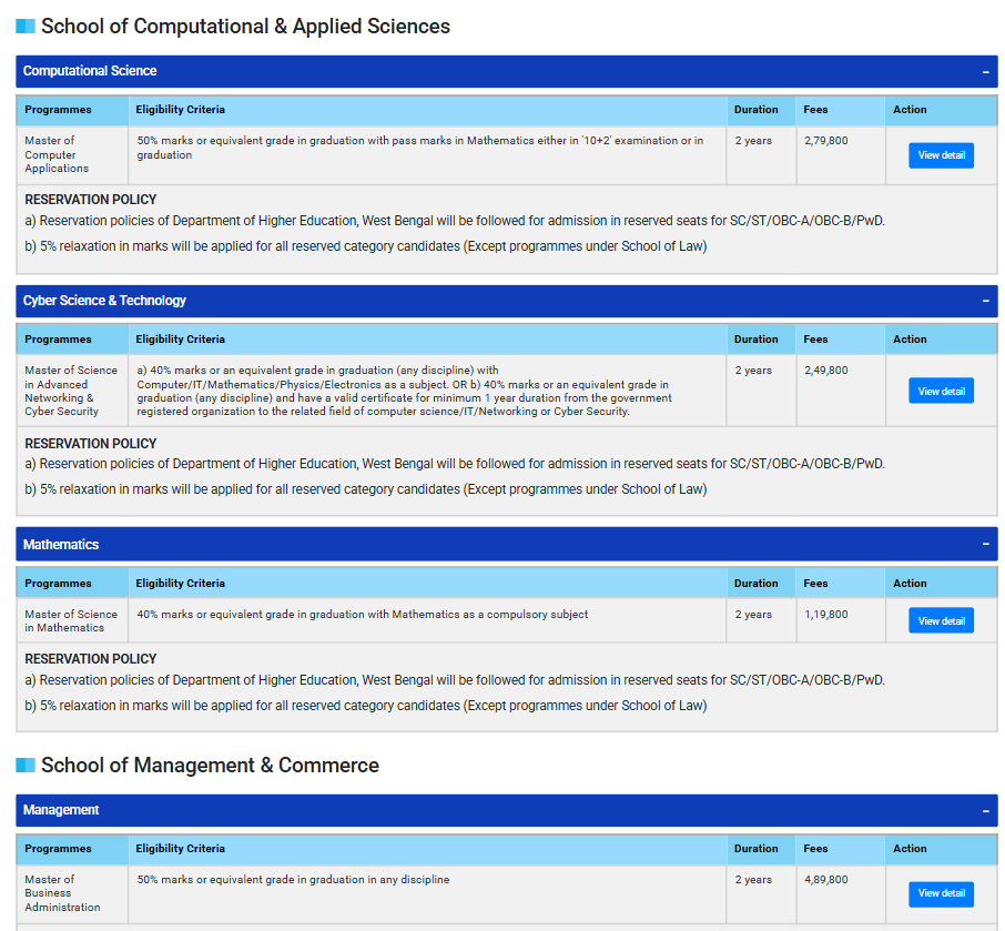 Fee Structure 2025 (As per website)-