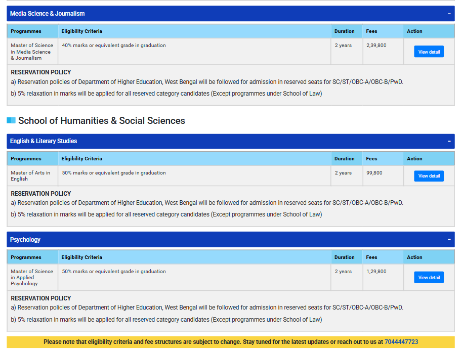 Fee Structure 2025 (As per website)-