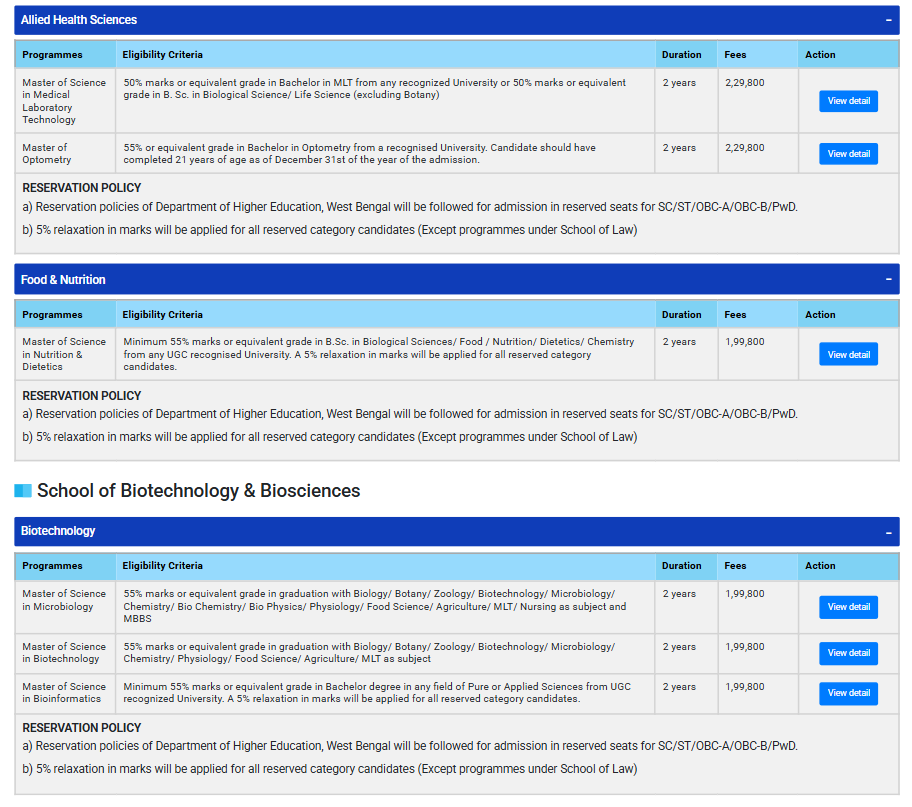 Fee Structure 2025 (As per website)-