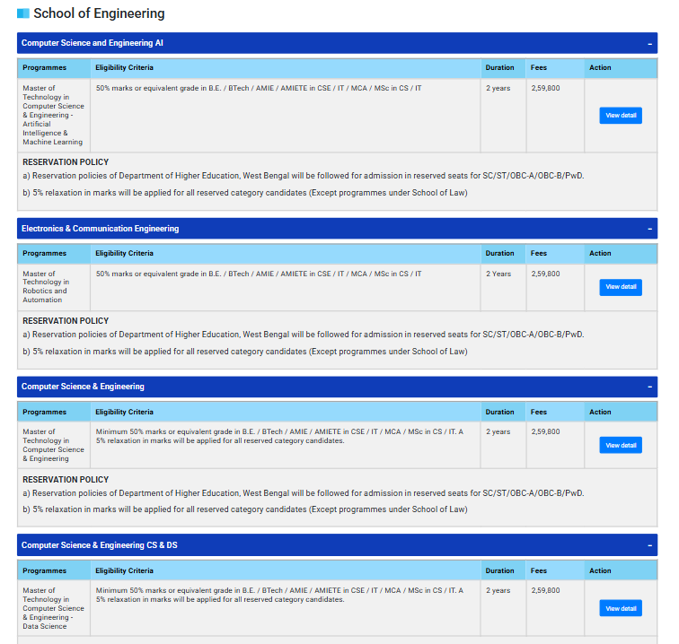 Fee Structure 2025 (As per website)-