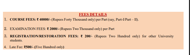 Fees as per official Website