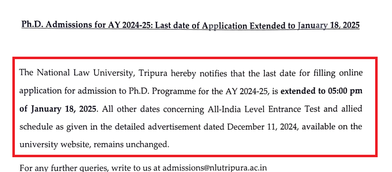 nlu tripura phd admission