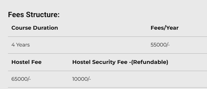 Fee Structure 2025 (As per website)-