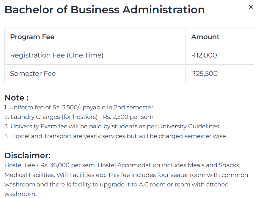 Fee Structure 2025 (As per website)-
