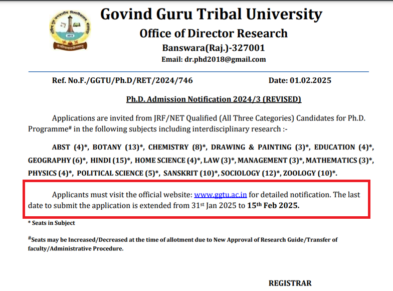 GGTU PhD admission 2025