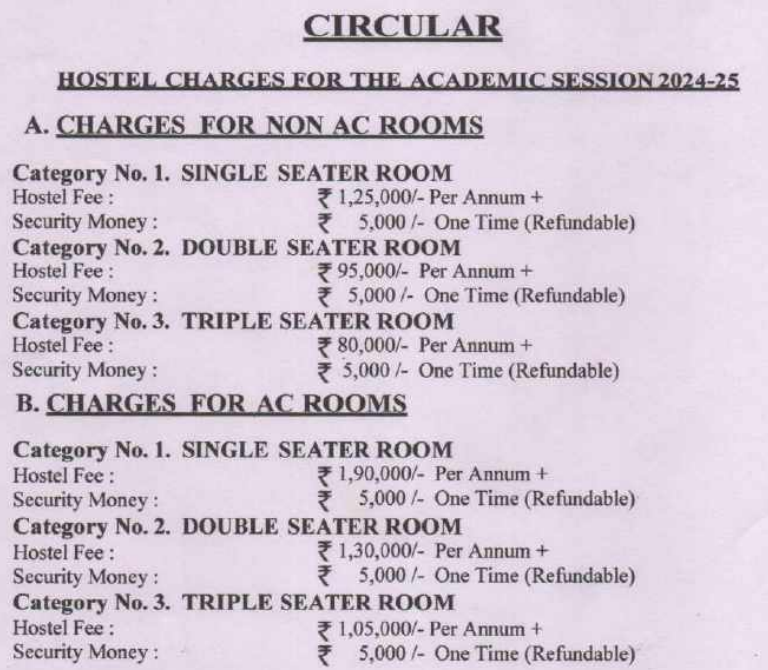 Fees As Per Official Website