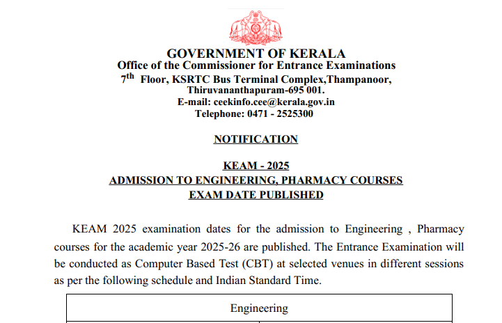 KEAM Exam dates
