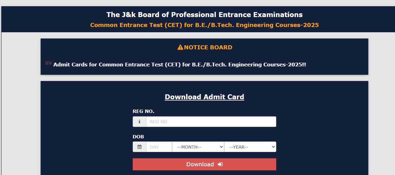 JKCET Admit Card