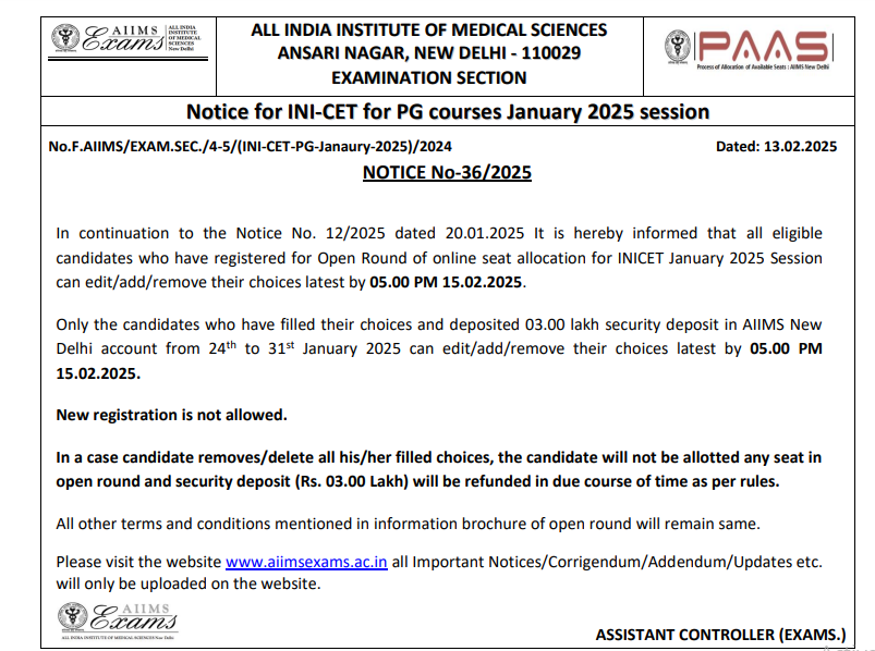 INI CET Notification