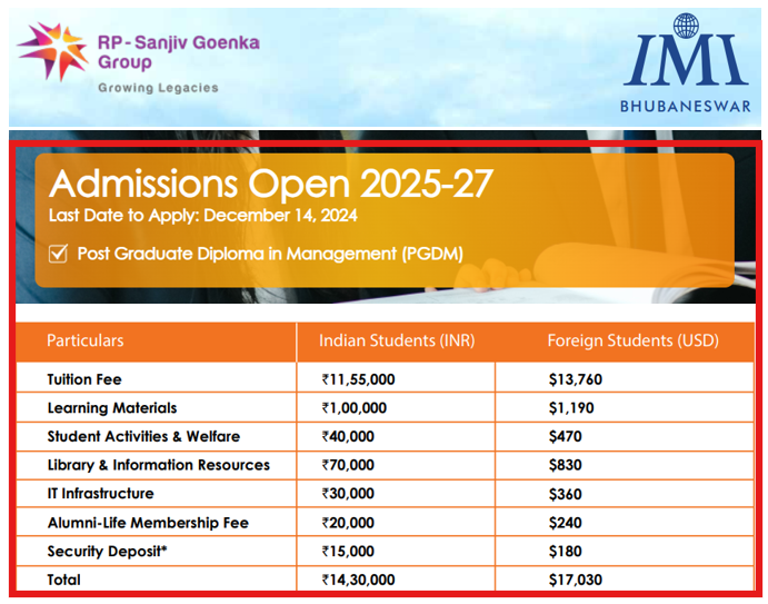 IMI Bhubaneswar PGDM Admission 2025 Open