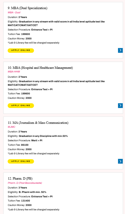 Fee Structure 2025 (As per website)-