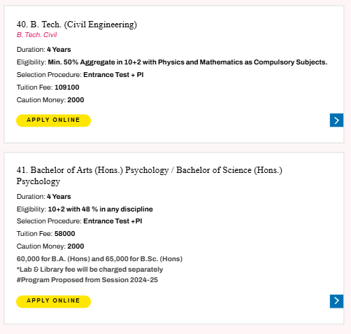 Fee Structure 2025 (As per website)-