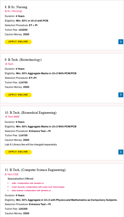 Fee Structure 2025 (As per website)-