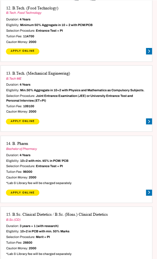 Fee Structure 2025 (As per website)-