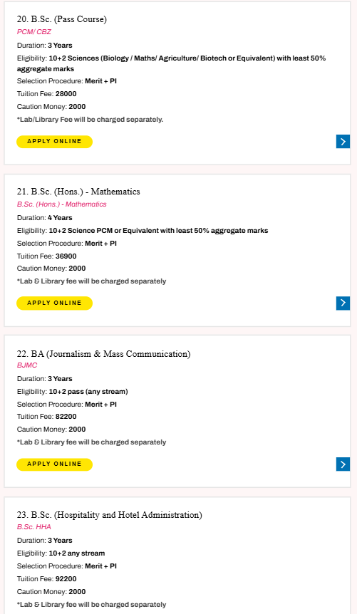 Fee Structure 2025 (As per website)-