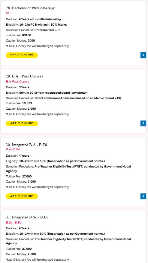 Fee Structure 2025 (As per website)-