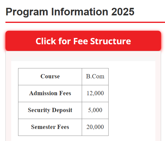 Fee Structure 2025 (As per website)-