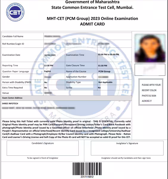 MHT CET Admit Card 2025