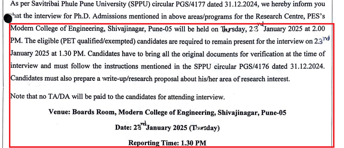 MODERN COLLEGE OF ENGINEERING PhD 2025