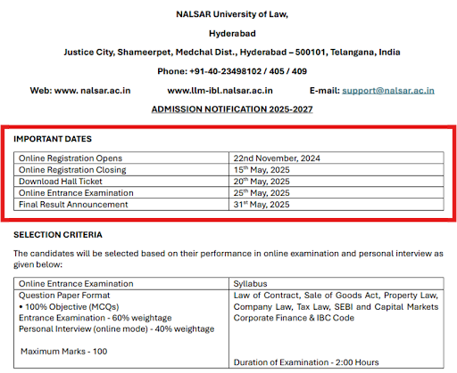 NALSAR University of Law LLM Admission 2025