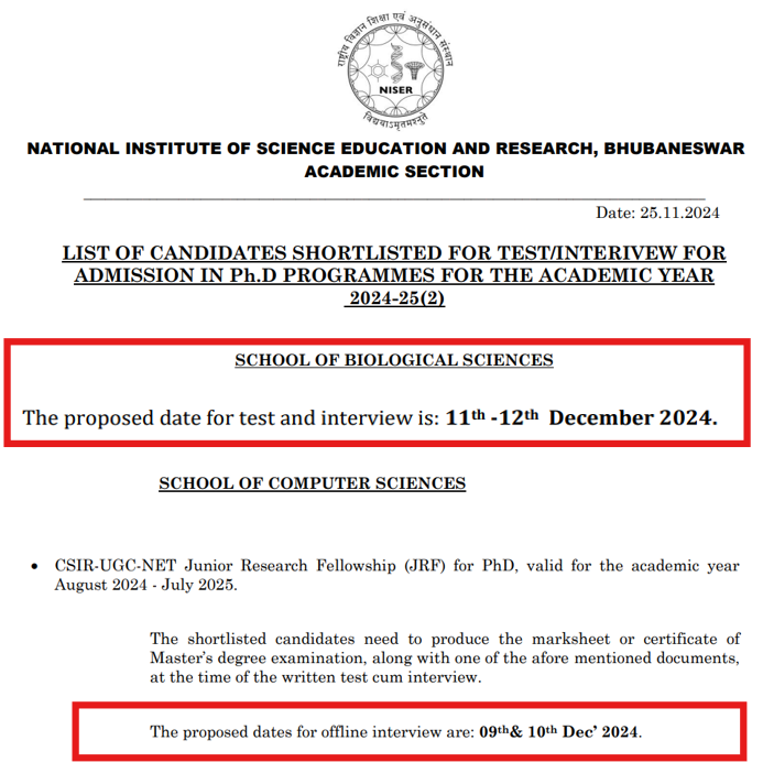 NISER PhD Admission 2024
