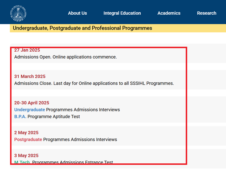 SSSIHL Admission 2025 Open