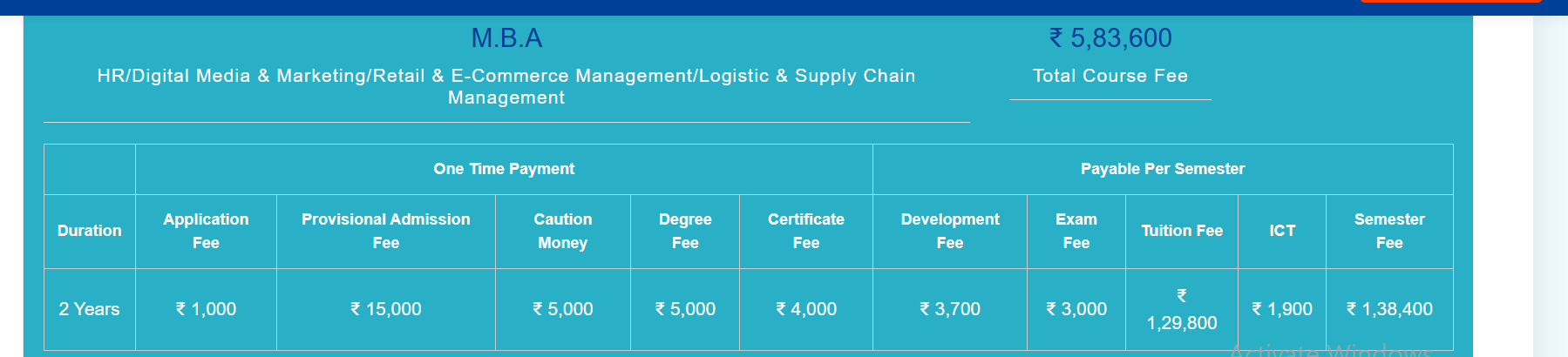 Fee Structure 2025 (As per website)-