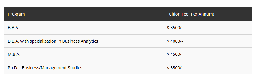 International Fee Structure-