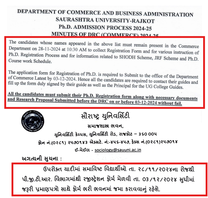 Saurashtra University PhD Admission 2025