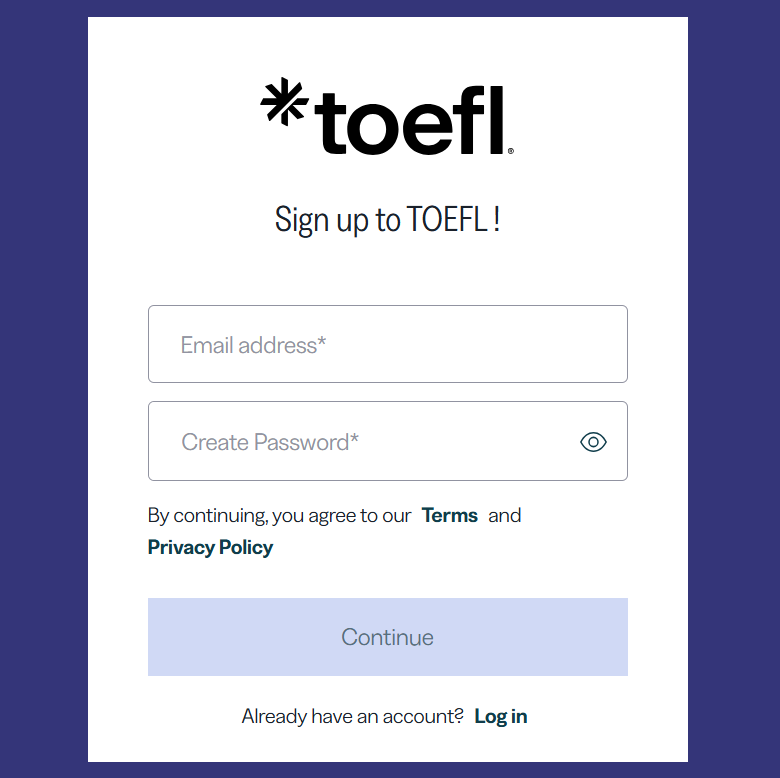 TOEFL Sign up-Sign in