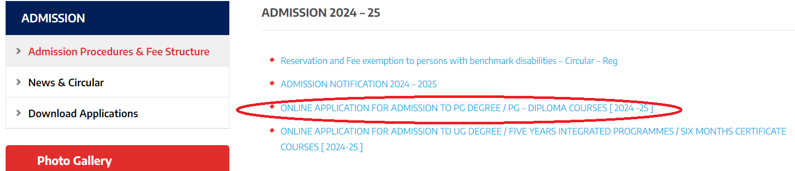 TU admission for various courses