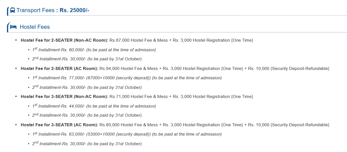 Hostel fee Details-