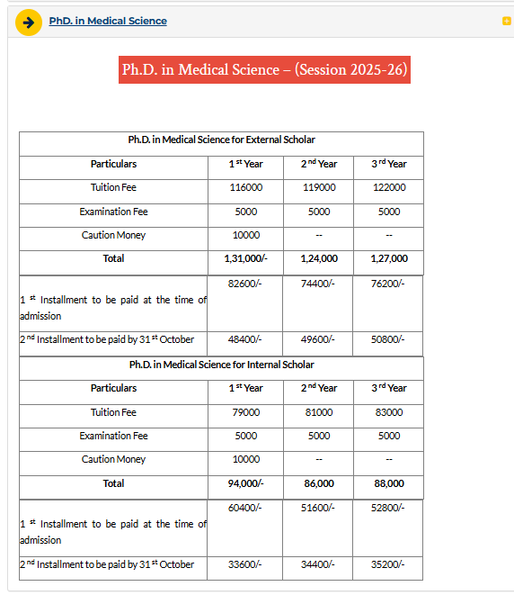 Fee Structure 2025 (As per website)-
