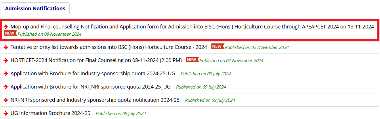 YSRU to Conduct Mop-up and Final Counselling for B.Sc (Hons.) Horticulture Admission on November 13