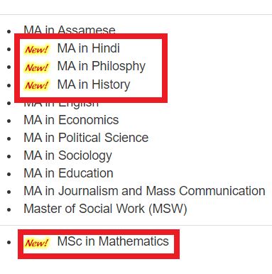 KKHSOU Admission in New MA and M.Sc Courses Started